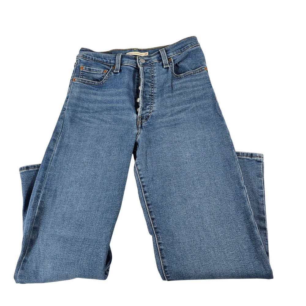 Levis Ribcage Straight Ankle Jeans Womens 28 Medium Wash Blue Denim Button Fly